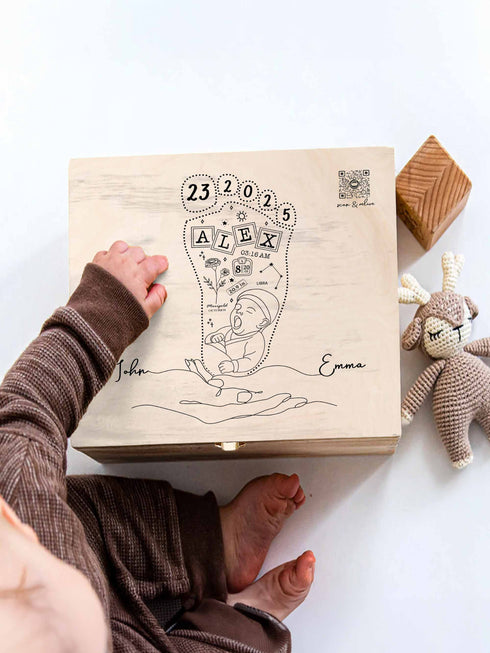 Personalized Baby Footprint Memory Box with Birth Details